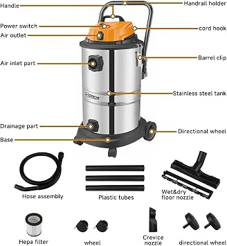 Επαγγελματική Σκούπα Υγρών & Στερεών Hoteche 1200W με Ανοξείδωτο Κάδο 40 Λίτρων